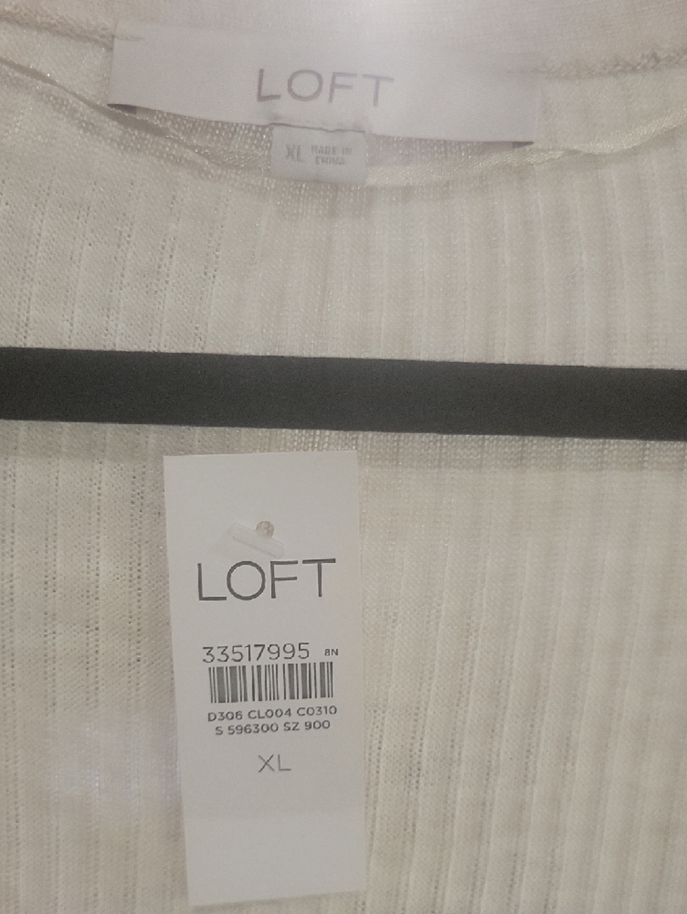 LOFT Cream Ribbed Open Cardigan - Picture 2 of 3